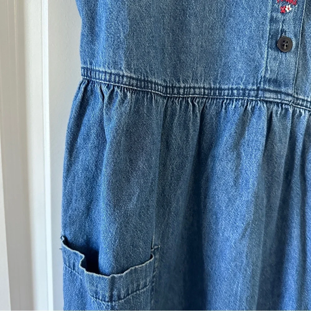 Vintage Bobbie Brooks Blue Denim Floral Embroidered Dress Women’s Size Medium - Picture 7 of 16